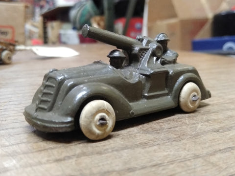 Vtg Barclay Slush Mold Metal Green Military Tank White Rubber Tires Made in USA!