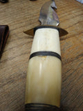 Vtg The Bone Edge Fixed Blade Knife Hand Made S Steel Bone Handle Leather Sheath