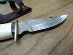 Vtg The Bone Edge Fixed Blade Knife Hand Made S Steel Bone Handle Leather Sheath