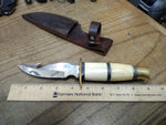 Vtg The Bone Edge Fixed Blade Knife Hand Made S Steel Bone Handle Leather Sheath