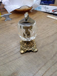 Vtg Gold Tone Metal and Faceted Glass Table Top Cigarette Lighter 5.5" x 2.5"