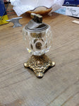 Vtg Gold Tone Metal and Faceted Glass Table Top Cigarette Lighter 5.5" x 2.5"
