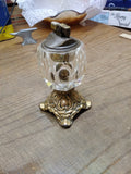 Vtg Gold Tone Metal and Faceted Glass Table Top Cigarette Lighter 5.5" x 2.5"