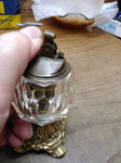 Vtg Gold Tone Metal and Faceted Glass Table Top Cigarette Lighter 5.5" x 2.5"