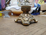 Vtg Gold Tone Metal and Faceted Glass Table Top Cigarette Lighter 5.5" x 2.5"