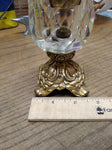 Vtg Gold Tone Metal and Faceted Glass Table Top Cigarette Lighter 5.5" x 2.5"