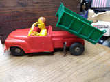 Vtg Marx Wind Up Red Dump Truck with Moving Driver and Dump Bed Made in The USA