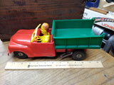 Vtg Marx Wind Up Red Dump Truck with Moving Driver and Dump Bed Made in The USA