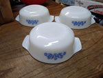 Vtg 6 Pc Lot Anchor Hocking Fire King Milk Glass Blue Cornflower 9" 3x1Qt 2x12Oz