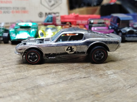 Vtg Hot Wheels REDLINE 1969 Silver Mustang Boss Hoss Mattel Inc. Hong Kong Nice!
