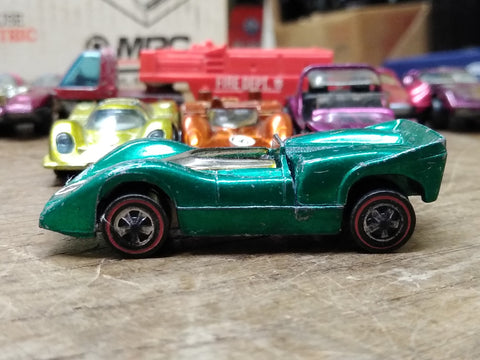 Vtg Hot Wheels REDLINE 1968 Green McLaren M6A Mattel USA With Button