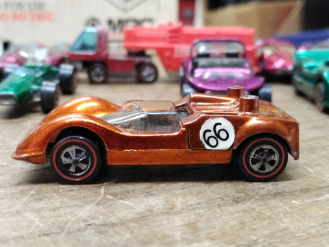 Vtg Hot Wheels REDLINE 1968 Metalic Orange Chaparral Mattel With Button