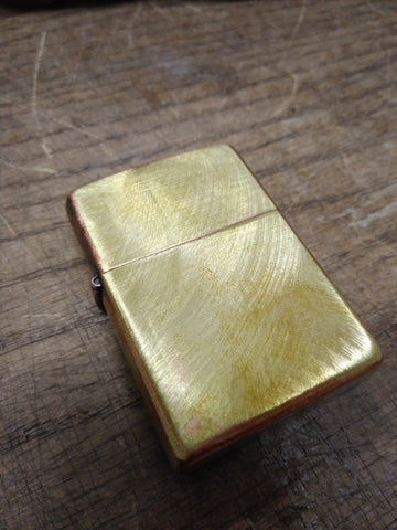 Vtg 2003 Zippo Brushed Gold Plated Brass Cigarette Lighter in Good Shape!