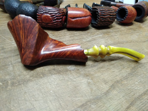 Vtg Signed DCS Denny Souers Hand Made Grecian Briar Free Style Bent Tobacco Pipe