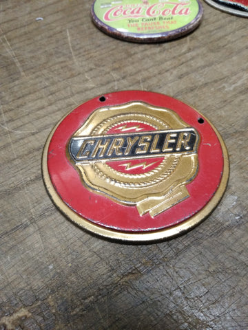 Vtg Chrysler Automobile Car Red Gold Metal Grill Trunk Badge Trim
