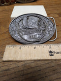 Vtg 1991 Siskiyou Buckle Co UTAH Eagle Stream Mountain Scene Oval Belt Buckle US