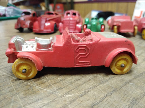 Vtg Auburn Toy Red Silver Rubber Car No 2 Roadster Yellow Wheels 4 Inches USA #1