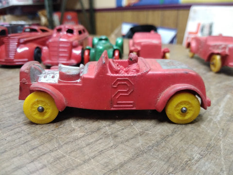 Vtg Auburn Toy Red Silver Rubber Car No 2 Roadster Yellow Wheels 4 Inches USA #2
