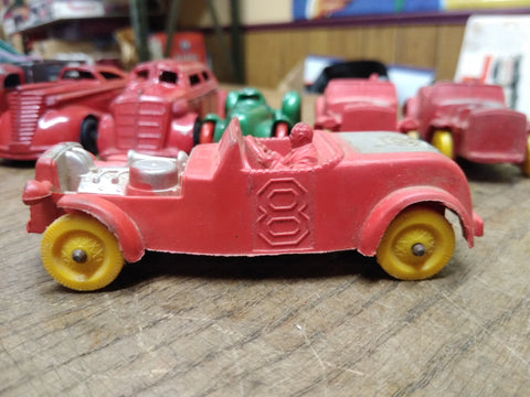 Vtg Auburn Toy Red Silver Rubber Car No 8 Roadster Yellow Wheels 4 Inches USA