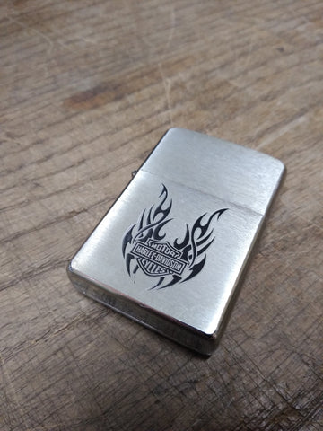 Vtg 2008 ZIPPO Harley Davidson Brushed Chrome Black Flames Cigarette Lighter
