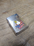 Vtg 1991 ZIPPO Harley Davidson Polished Chrome Flag & Eagle Cigarette Lighter