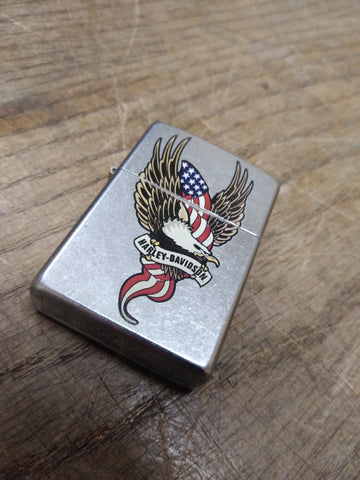 Vtg 2007 ZIPPO Harley Davidson Antique Silver Flag & Eagle Cigarette Lighter
