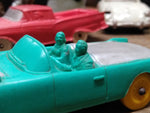 Vtg Auburn Rubber Toy Car Convertible Green and Silver Yellow Wheels Good Shape