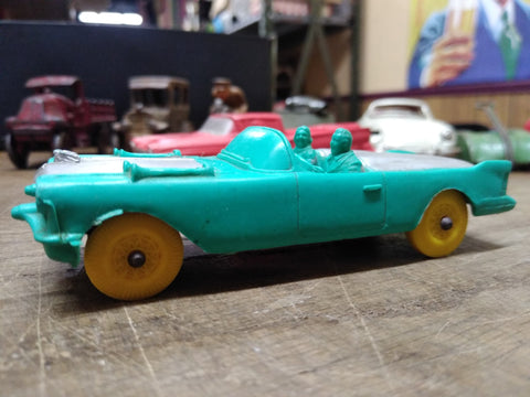 Vtg Auburn Rubber Toy Car Convertible Green and Silver Yellow Wheels Good Shape