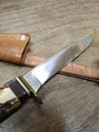 Vtg Ideal Products Fixed Blade Hunting Knife Original Sheath Stag Handle Germany