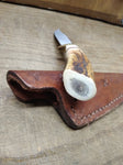 Vtg Fixed Blade Hunting Knife 3.50" Stag Handle 3.50" Blade Leather Sheath Nice!