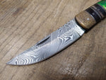 Vtg Custom Made Damascus Steel 4' Locking Blade Folding Pocket Knife 4.5" Handle
