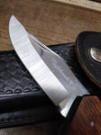 Vtg Maxam Nighthawk V 3.5" Blade Folding Knife 4.5" Wood Handle Leather Pouch