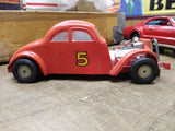 Vtg Saunders Plastic Friction Toy #5 Red Roadster Race Car Hot Rod 7.5" 1950's!