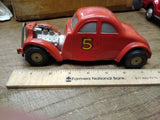 Vtg Saunders Plastic Friction Toy #5 Red Roadster Race Car Hot Rod 7.5" 1950's!