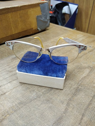 Vtg Women's Art Craft Cats Eye Glasses 12K GF Aluminum Frame Flower Etch Design!