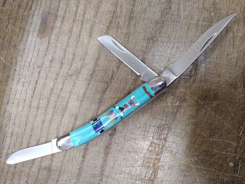 Vtg NA Southwest Style Turquois Lapis Kutchina Fetish Folding Pocket Knife Nice!
