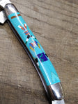 Vtg NA Southwest Style Turquois Lapis Kutchina Fetish Folding Pocket Knife Nice!