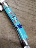 Vtg NA Southwest Style Turquois Lapis Kutchina Fetish Folding Pocket Knife Nice!