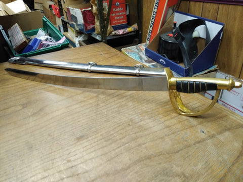 Vtg 23" Sword Sabre Metal Sheath Fancy Brass Loop Guard Twistwire Leather Grip