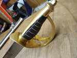 Vtg 23" Sword Sabre Metal Sheath Fancy Brass Loop Guard Twistwire Leather Grip