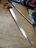 Vtg 23" Sword Sabre Metal Sheath Fancy Brass Loop Guard Twistwire Leather Grip