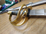 Vtg 23" Sword Sabre Metal Sheath Fancy Brass Loop Guard Twistwire Leather Grip