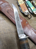 Vtg Boker USA 154 Fixed Blade Hunting Knife Leather Handle Sheath in Good Shape!