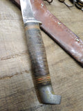 Vtg Boker USA 154 Fixed Blade Hunting Knife Leather Handle Sheath in Good Shape!