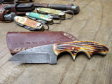 Vtg Damascus Steel Fixed Blade Hunting Knife Bone Handle Sheath in Good Shape!