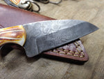 Vtg Damascus Steel Fixed Blade Hunting Knife Bone Handle Sheath in Good Shape!