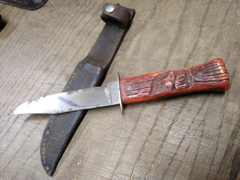Vtg Imperial USA Fixed 5" Blade Hunting Boot Knife 4" Plastic Handel w/Sheath