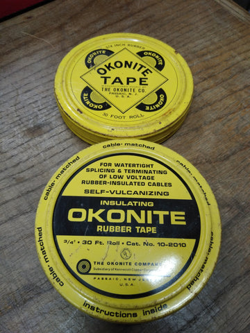 Vtg 2 Piece Lot Okonite Tape Insulating Rubber Tape Self Vulcanizing  USA w/Tins
