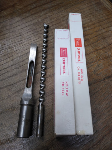 Vtg 2 Piece Lot Craftsman 3/8" Mortise Hollow Chisel w/Bit USA Box Good Shape!