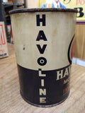 Vtg 1 Quart 1940's Havoline Motor Oil FULL Solder Seam Tin Can Indian Refinery
